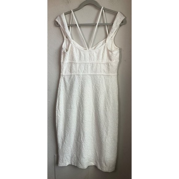 Anthropologie Women's Sz.XL Textured Knit Midi Dress White Cotton blend Bodycon - Picture 5 of 16